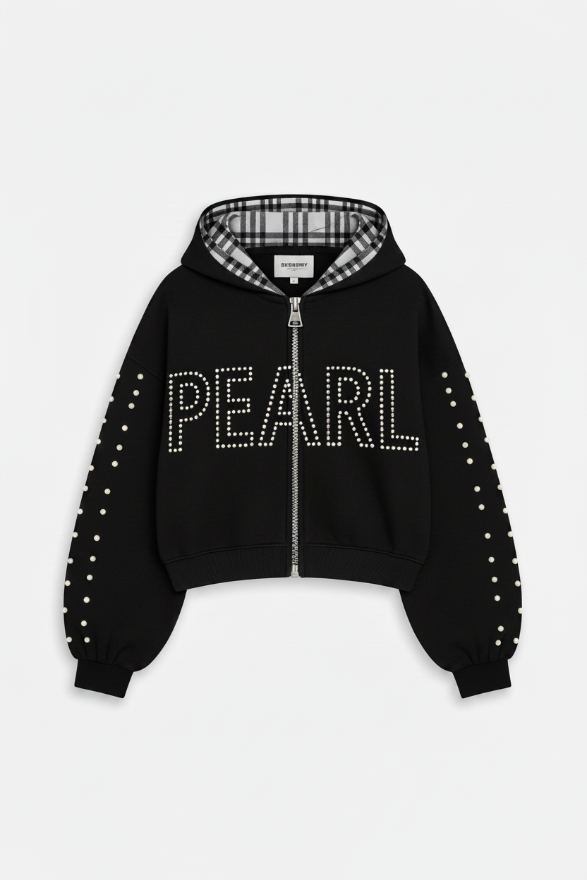 PEARL Hoodie Black Cuffs Full Dots