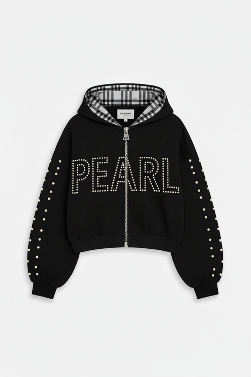 PEARL Hoodie Black Cuffs Full Dots